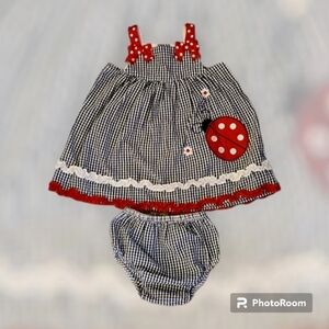 3/$30 EMILY ROSE Check Ladybug Ruffle Bow Summer Dress 18 Months